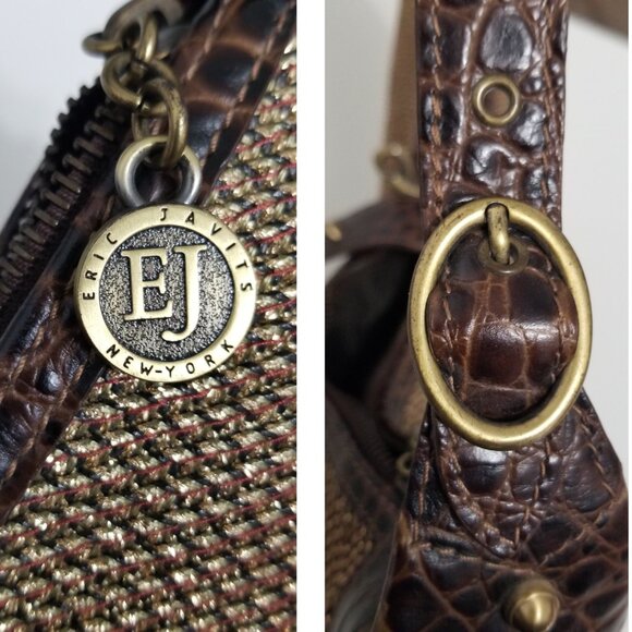 Vintage Eric Javits New York Gold Woven Squishee Studded Hobo Leather Bag - Picture 6 of 16